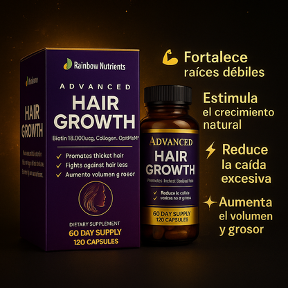 Hair Growth –  Tecnología capilar USA que fortalece, engrosa y acelera el crecimiento natural del cabello (120 cápsulas)