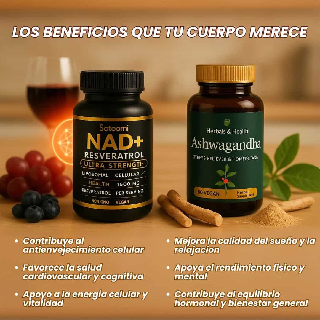 Pack Dúo Ashwagandha + NAD+Resveratrol – Stop envejecimiento, recupera tu fuerza 🔥